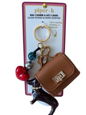 Piper K Hand-Painted Dachshund Bag Charm & Key Chain w/ear bud case